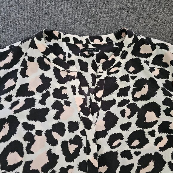 Talbots Top Shirt Womens Large White Pink Leopard V Neck Long Sleeve Career - Picture 2 of 9